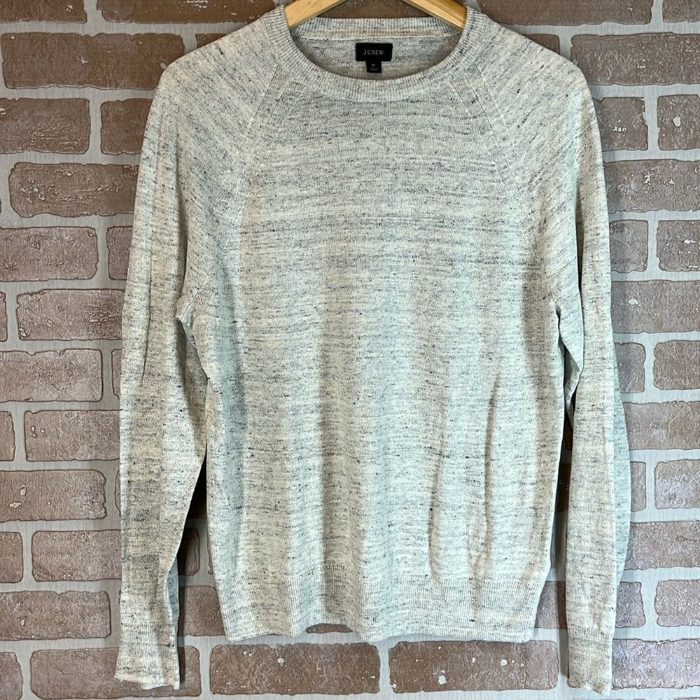 J Crew men's Medium linen and cotton blend crewneck sweater Gray Beige